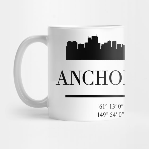 ANCHORAGE ALASKA BLACK SILHOUETTE SKYLINE ART by deificusArt